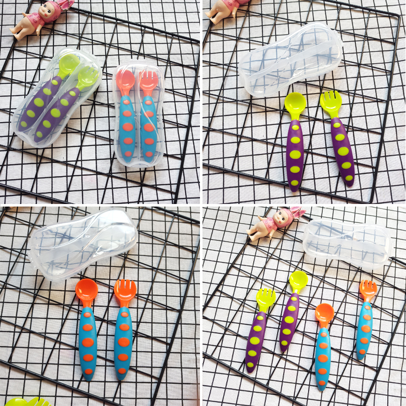 婴幼儿双色训练叉勺套装婴儿宝宝婴儿童吃饭辅食小勺叉子餐具盒装在类目 尿片/洗护/喂哺/推车床, 水杯/餐具/研磨/附件, 儿童餐具中 - 来自Buy2taobao.com提供专业的淘宝代购服务