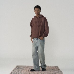 MARMORRIS 红棕喷马骝洗水泛白做旧印花渐变帽衫美式复古连帽卫衣