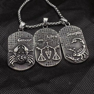 原创十二星座项链男生潮牌钛钢吊坠个性天蝎座小众设计情侣毛衣链