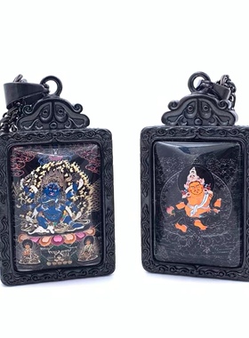 大黑天黄财神唐卡项链钛钢男