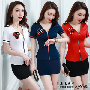 2021新款夜店制服足浴工作服桑拿技师空姐装性感显瘦夜场足疗套装