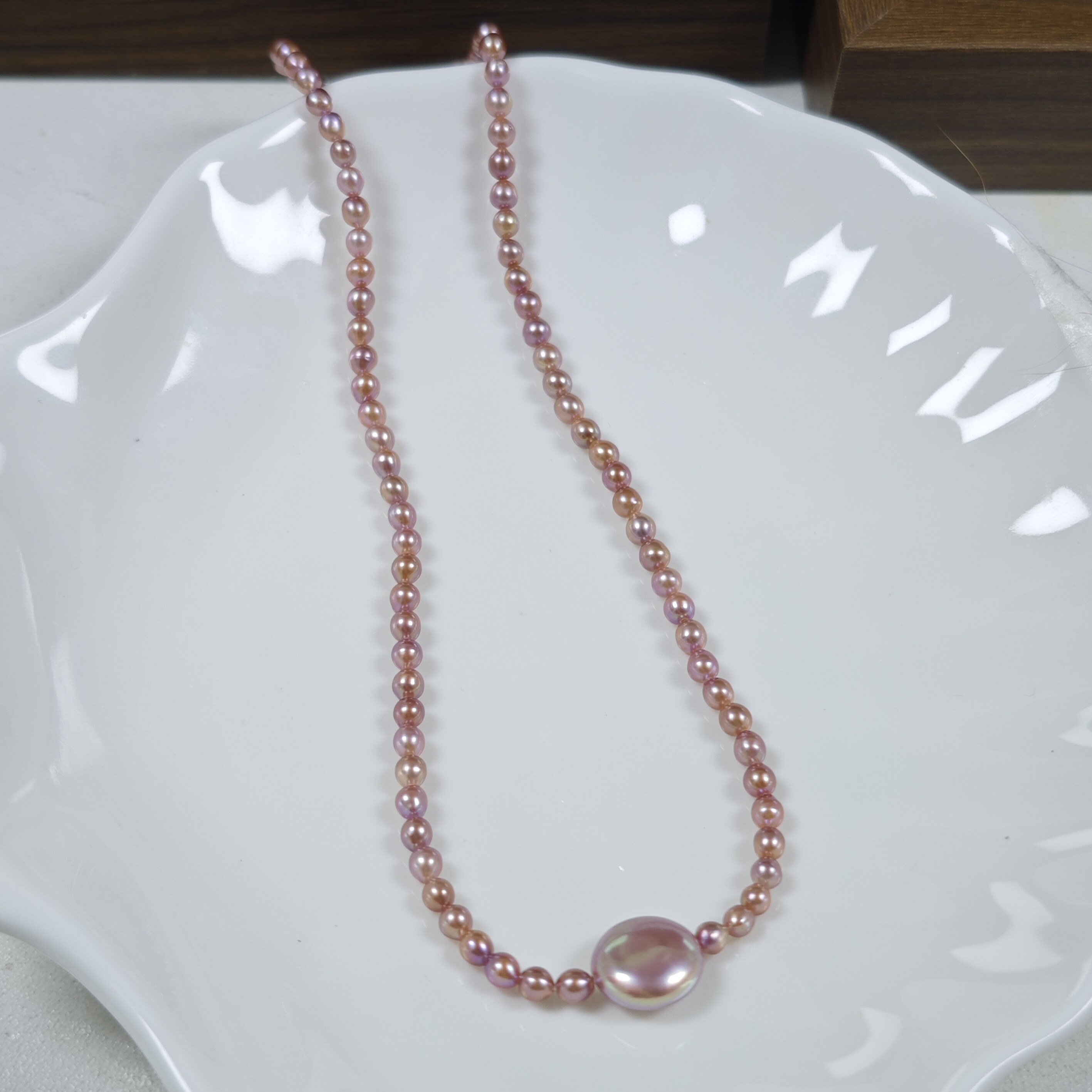3mm金属色美人泪珍珠项链(通体925银配件)