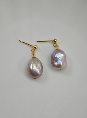 10x14mm粉紫再生珍珠耳坠(通体925银配件)