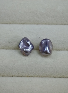 8x10mm紫色碎银子珍珠耳钉