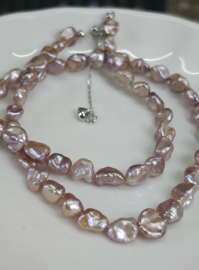 6-7mm粉紫色碎银子珍珠项链(925银配件)