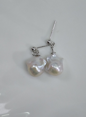 11x12mm小巴洛克珍珠耳坠(通体925银配件)