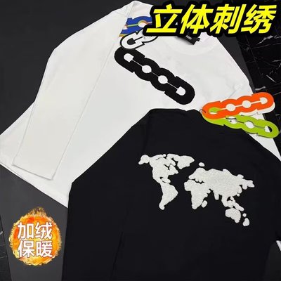 秋冬加绒GOOD毛巾绣宽松圆领卫衣