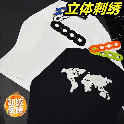 秋冬加绒GOOD毛巾绣宽松圆领卫衣