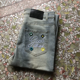 2026新款GOOD小花刺绣牛仔裤男女情侣同款潮牌弹力修身小脚长裤子