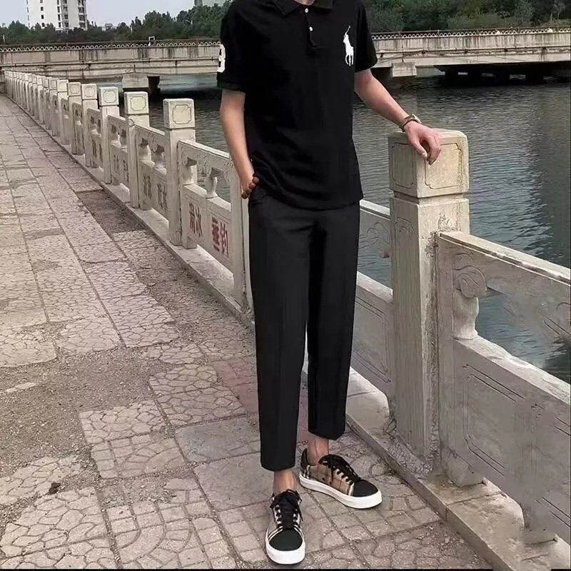 网红潮牌九分西裤2025夏季新款时尚休闲抽绳裤黑武士直筒修身裤子