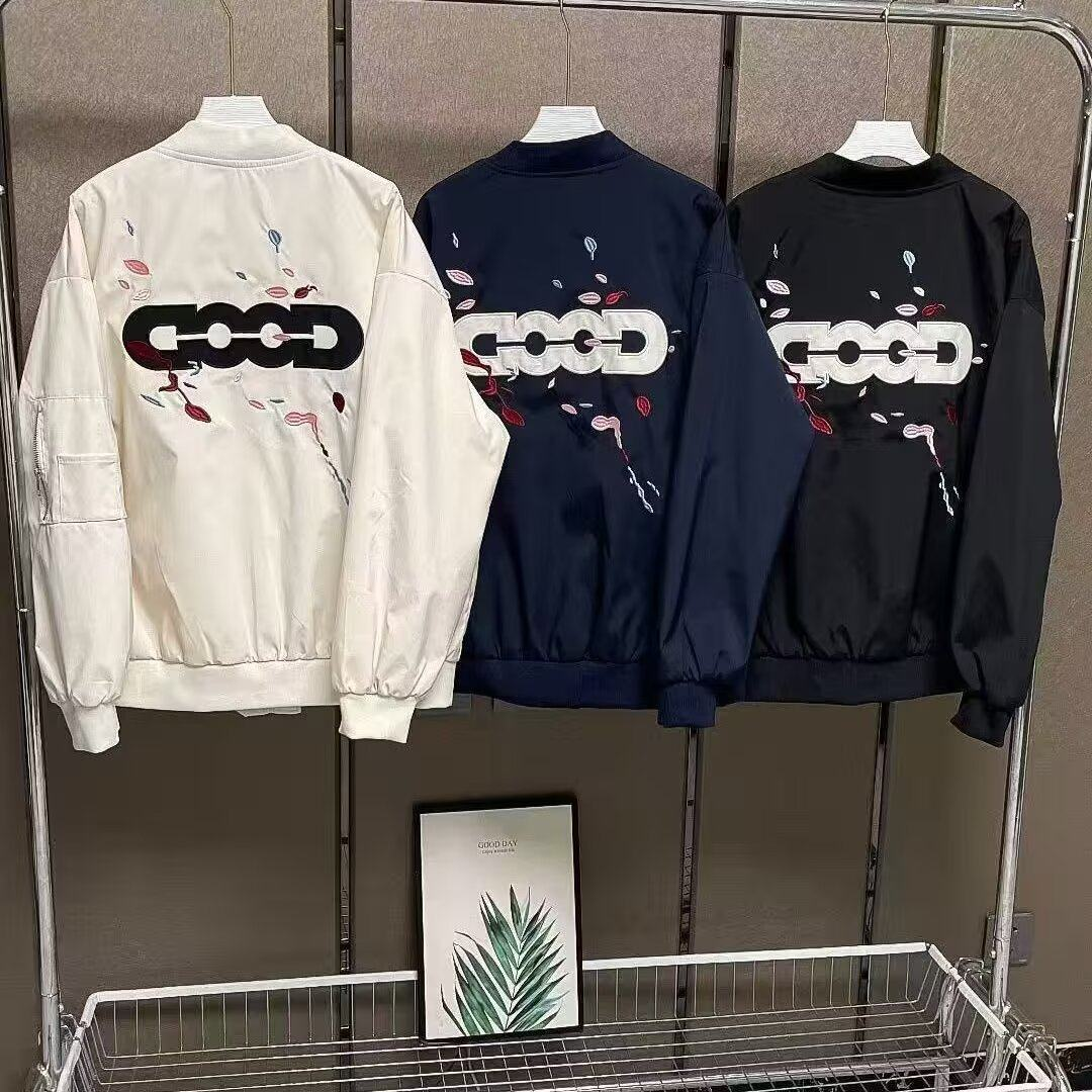 秋冬GOOD国潮美式字母刺绣飞行夹克夹棉外套男潮牌轻奢棉服棒球服
