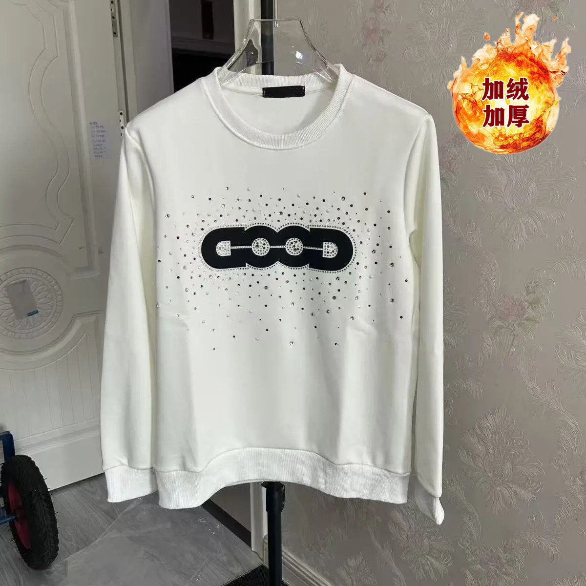 冬季GOOD彩钻缤纷糖果宝石圆领长袖加绒卫衣男女轻奢宽松网红上衣