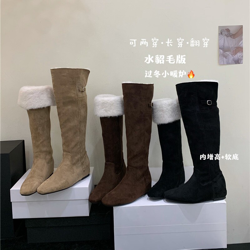 内增高加绒长靴女2025秋