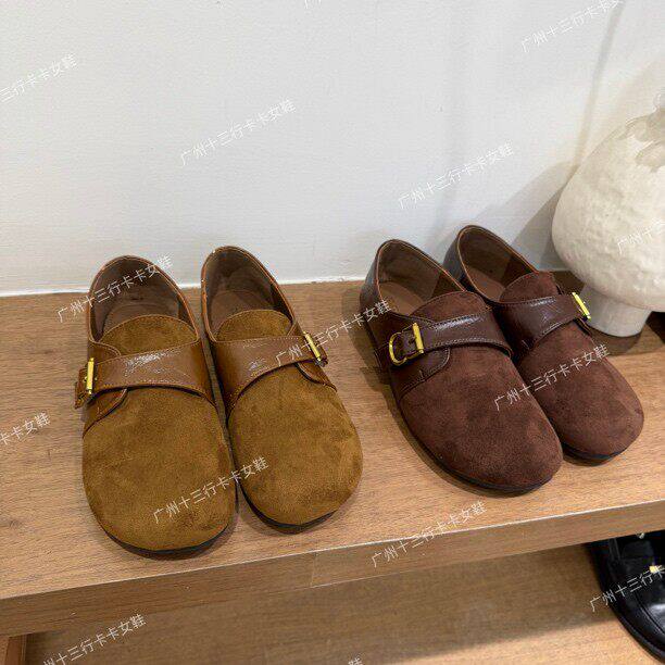 THE DOUDOU 韩式复古勃肯鞋女平底皮带扣一脚蹬浅口单鞋轻便百搭