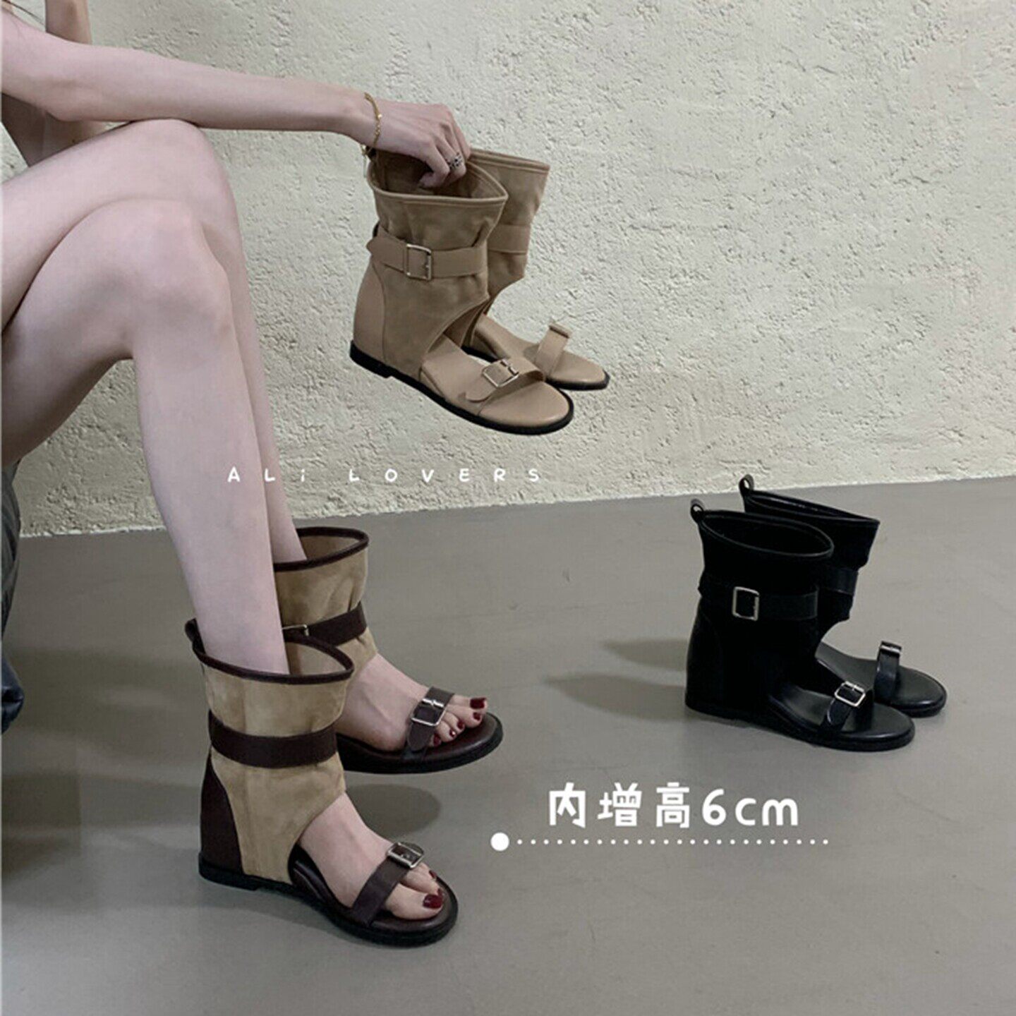 韩版内增高皮带扣露趾一
