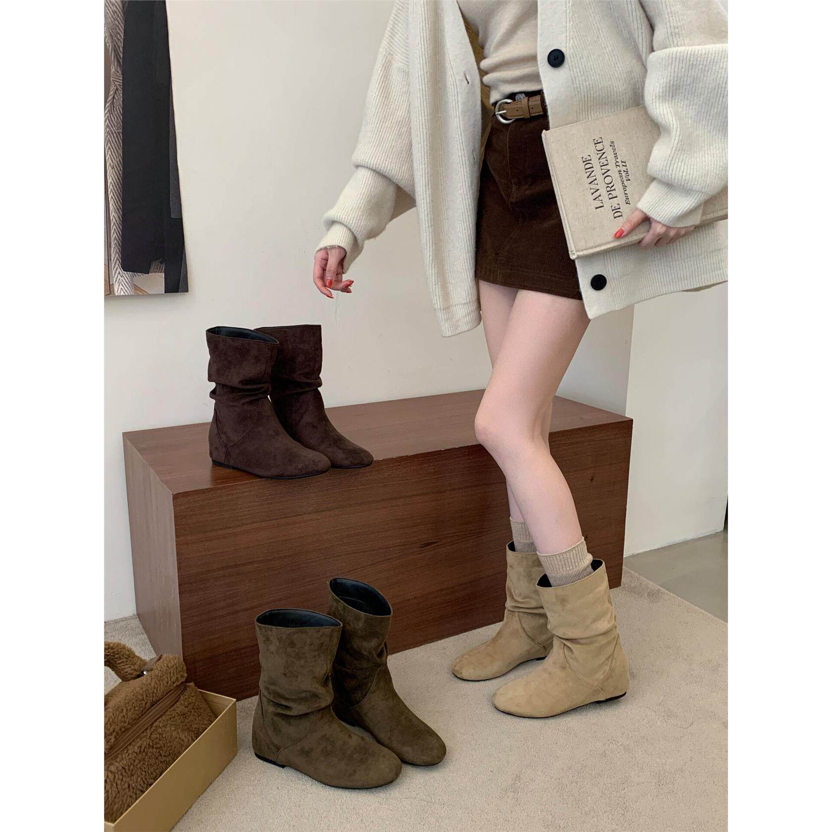 SHOE-REN中跟韩版褶皱堆