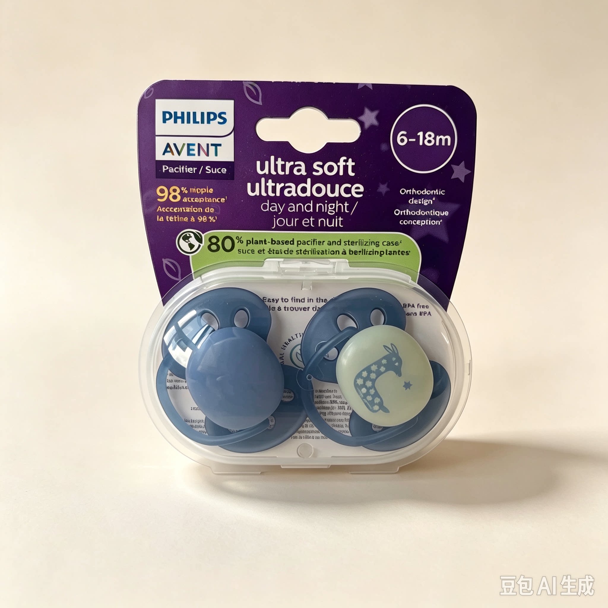(日+夜)6-18月马卡龙安抚奶嘴飞利浦PHILIPS新生宝宝防胀气扁头