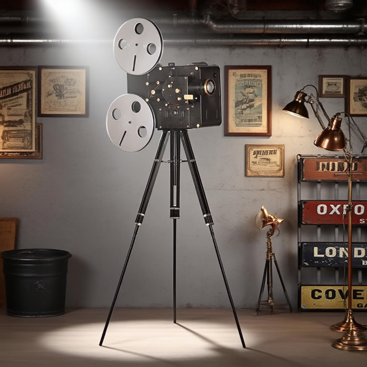 老式电影放映机模型摆件复古怀旧大型三脚架胶片放影机古董电影机