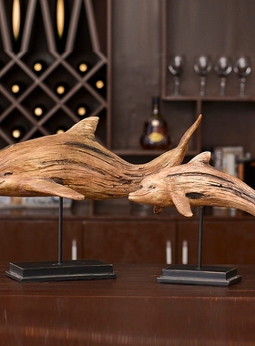 美式乡村海豚客厅装饰摆件高级感