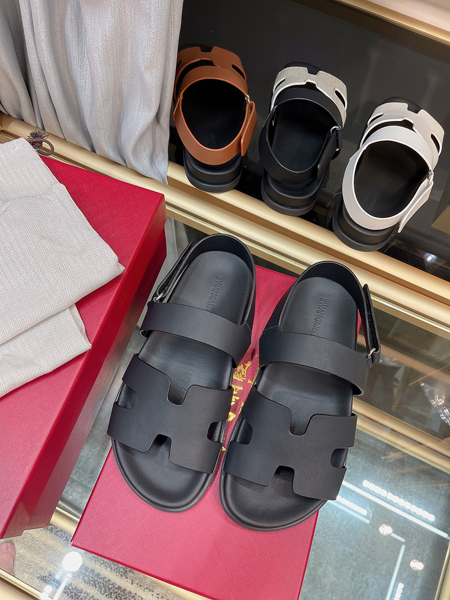 SECOND UNCLE SANDALS VELCRO MENS 2024 SUMMER NEW GENUINE LEATHER SOFT SOLE ROMAN MENS H SANDALS BEACH SANDALS
