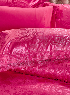 欧式提花枕套一对装蕾丝花边大红婚庆枕情侣成人加大公主风枕芯套