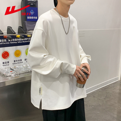 回力2025新款极简风加绒卫衣男宽松圆领长袖打底衫休闲百搭上衣潮