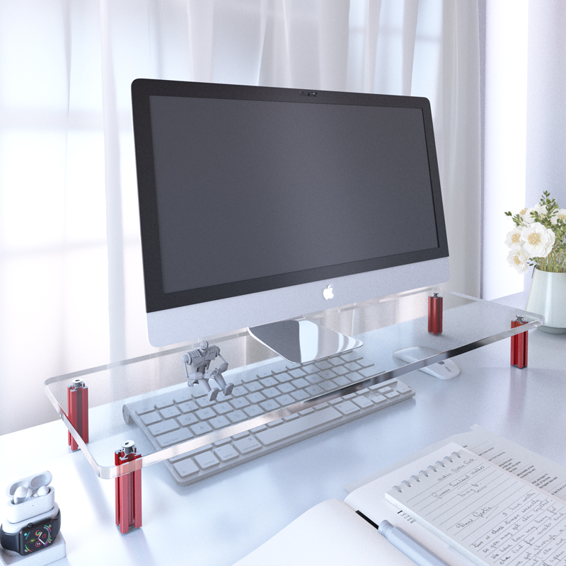 亚克力显示器增高架电脑架悬浮垫高支架台式桌面透明收纳置物架子