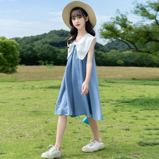 洋气中大童儿童夏款 夏季 无袖 裙子 2024新款 女孩薄款 女童连衣裙夏装