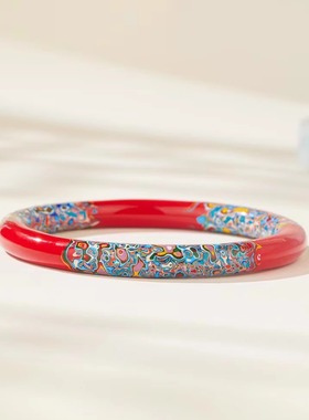 高含量朱砂手镯非遗珐琅三花手镯本命年生日礼物国风高颜值 丹缘