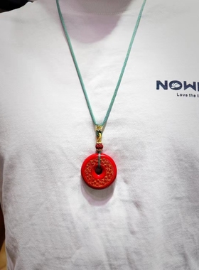 大漆珐琅彩朱砂平安扣吊坠男女款本命年高含量挂件饰品项链礼物