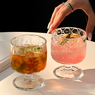 小众复古玻璃杯ins高颜值微醺鸡尾酒杯果汁饮料杯美式咖啡拿铁杯