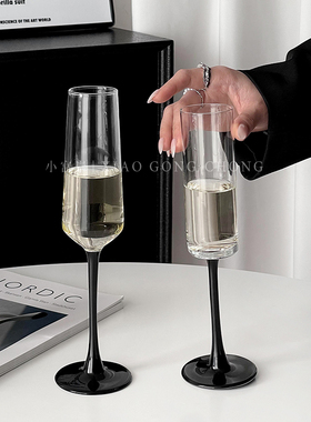 欧式红杆香槟杯家用高级感创意水晶玻璃红酒杯高脚杯一对起泡酒杯