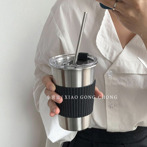 吸管杯水杯不锈钢杯随行咖啡杯