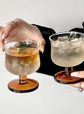 小众复古矮脚收腰玻璃杯ins风美式咖啡杯特调饮品杯冷饮杯果汁杯
