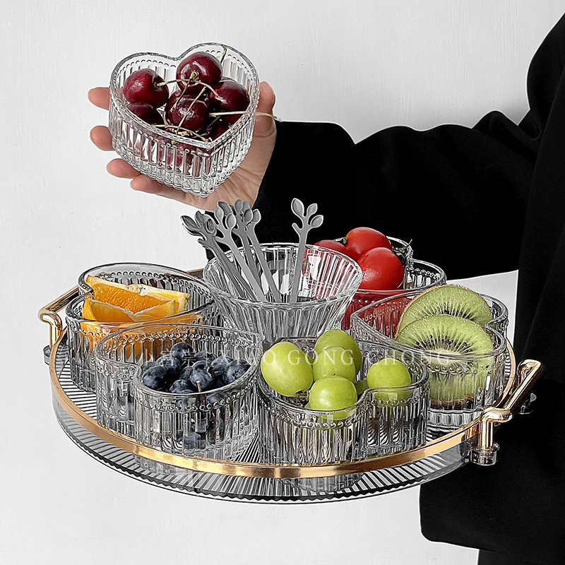 轻奢爱心玻璃水果盘套装