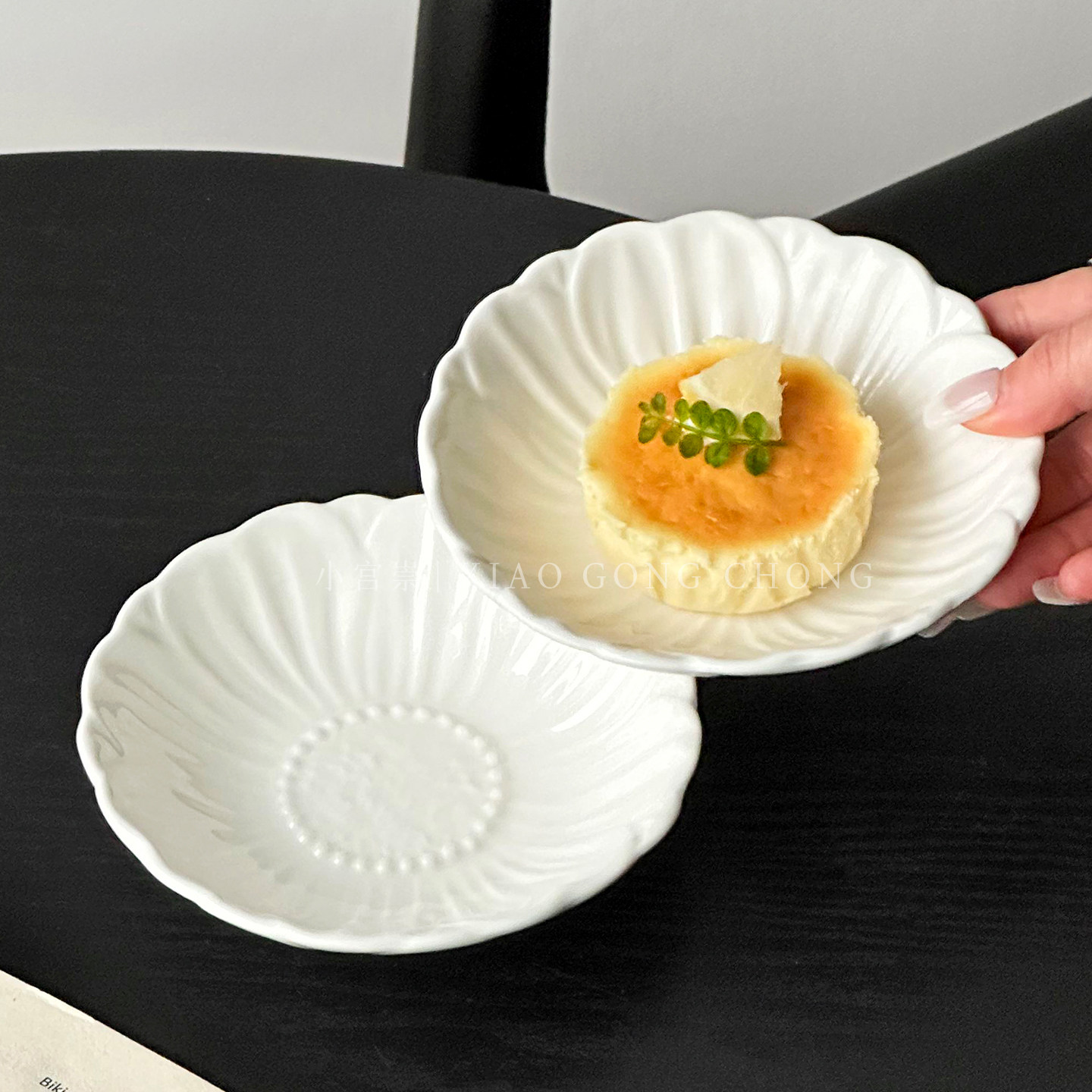 高颜值奶油色陶瓷花朵碗法式下午茶甜品碗沙拉奶昔碗蛋糕盘小吃碟