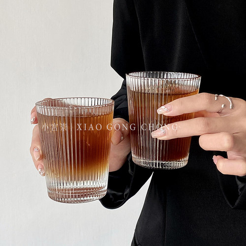 简约日系条纹咖啡玻璃杯