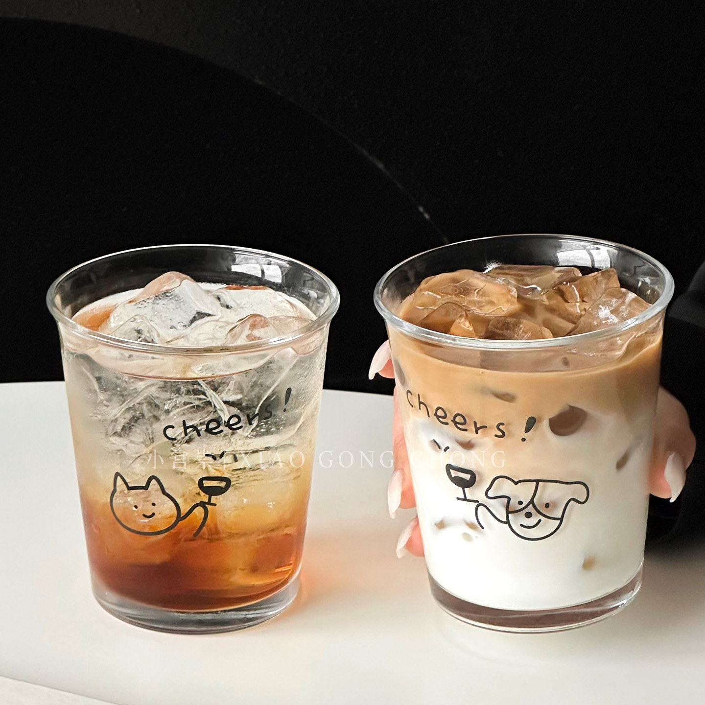 ins风原创可爱猫狗玻璃杯简约透明咖啡杯家用果汁杯冷饮杯牛奶杯