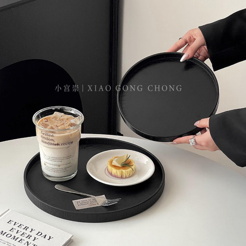 复古高级感家用木质圆形甜品盘