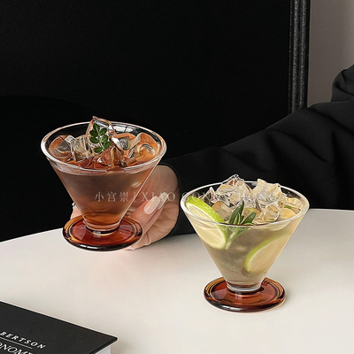 高颜值小众设计冰美式咖啡杯玻璃杯法式中古香槟杯高级冰淇淋杯子