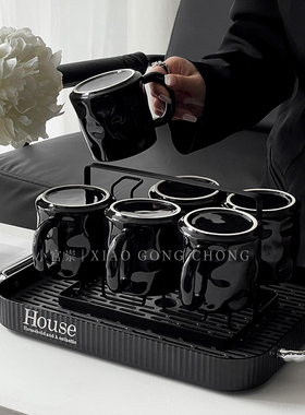 小众设计感黑色陶瓷杯套装轻奢家用客厅喝水杯马克杯早餐咖啡杯子