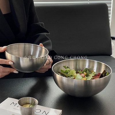 简约工业风不锈钢水果沙拉碗