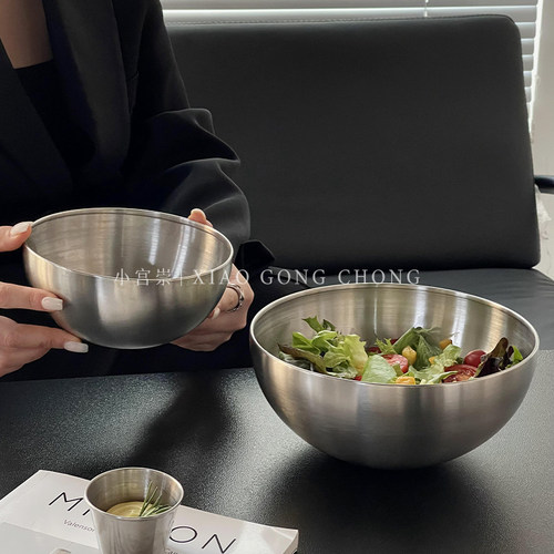 简约工业风不锈钢水果沙拉碗