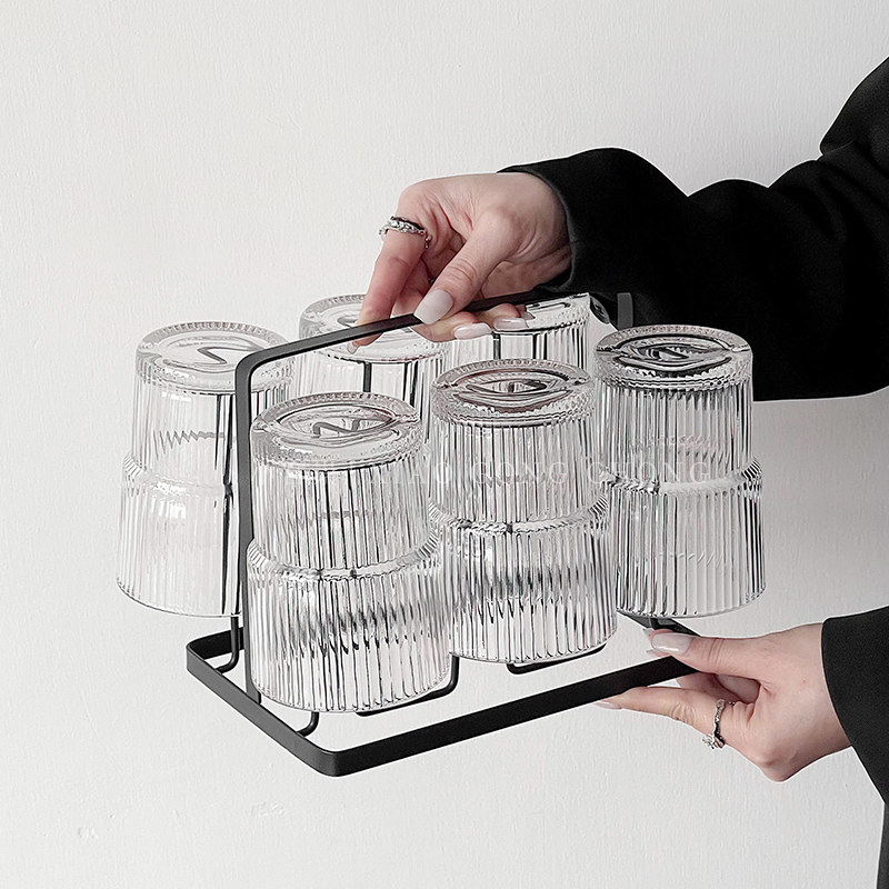 ins简约家用客厅条纹玻璃杯套装高级感杯具待客水杯茶杯咖啡杯子