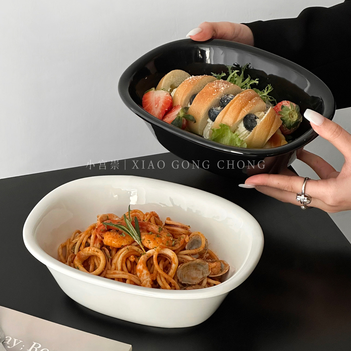 简约ins风陶瓷浴缸碗小众设计蛋糕甜品碗西餐厅意面碗沙拉焗饭碗