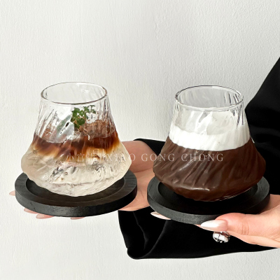 高级感冰纹冷萃玻璃杯拿铁咖啡杯