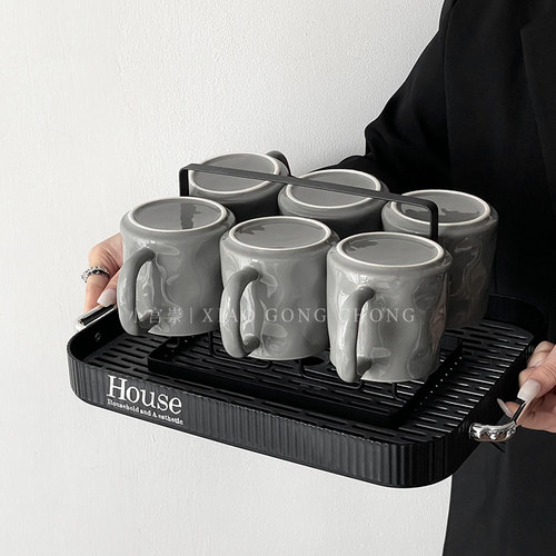 轻奢高档烟灰陶瓷马克杯咖啡杯子