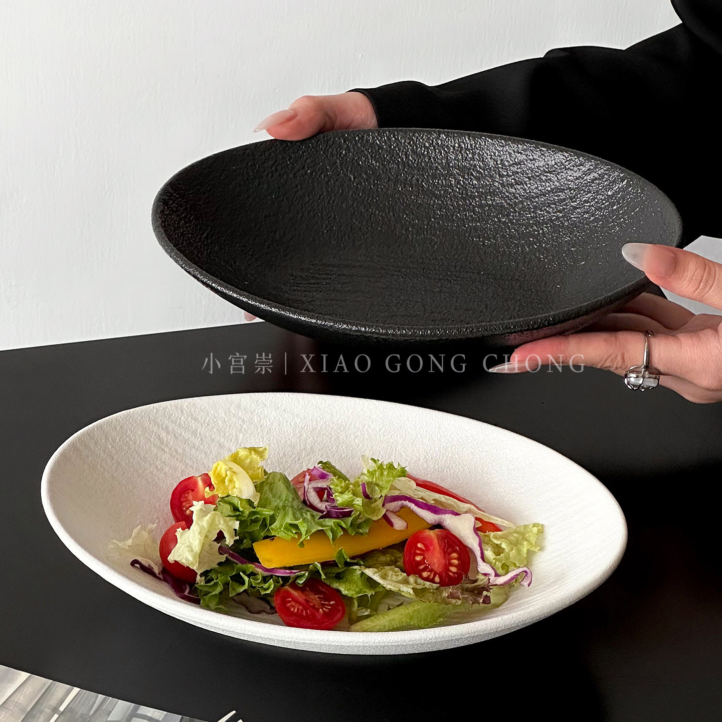 创意水果沙拉碗陶瓷盘创意元宝碗帆船盘家用高级感椭圆深盘意面碗