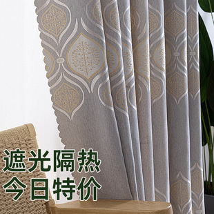 灰色现代新款 411 简约窗帘提花高遮光成品定制挂钩卧室流行落地窗