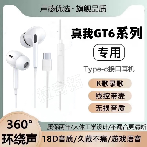 适用真我GT6有线耳机专用入耳式游戏typec接口重低音线控K歌软塞